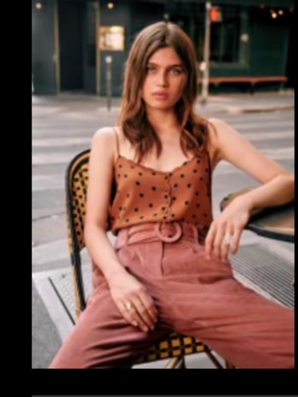 Sezane Athena Top Imprimé Pois Marine Fond Café - Size 38